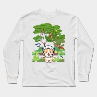 Space Corgi goes to the jungle! - The Cool Astronaut Puppy! Long Sleeve T-Shirt